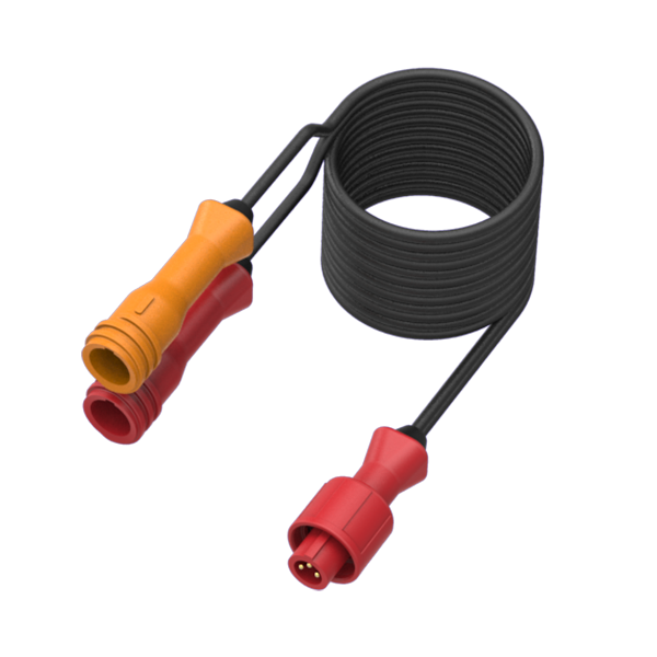 Alfano NTCK Extension Cable — coiled black cable with orange/red female NTC/K connector and red male plug for Alfano 6 & 7 data loggers