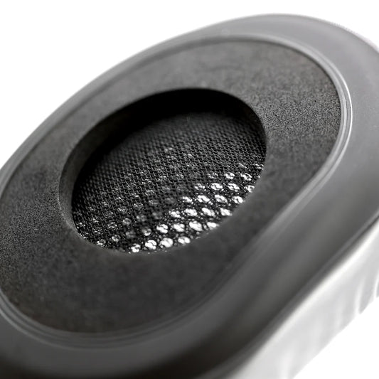 Close-up of Rugged Radios gel ear cup speaker mesh and foam padding