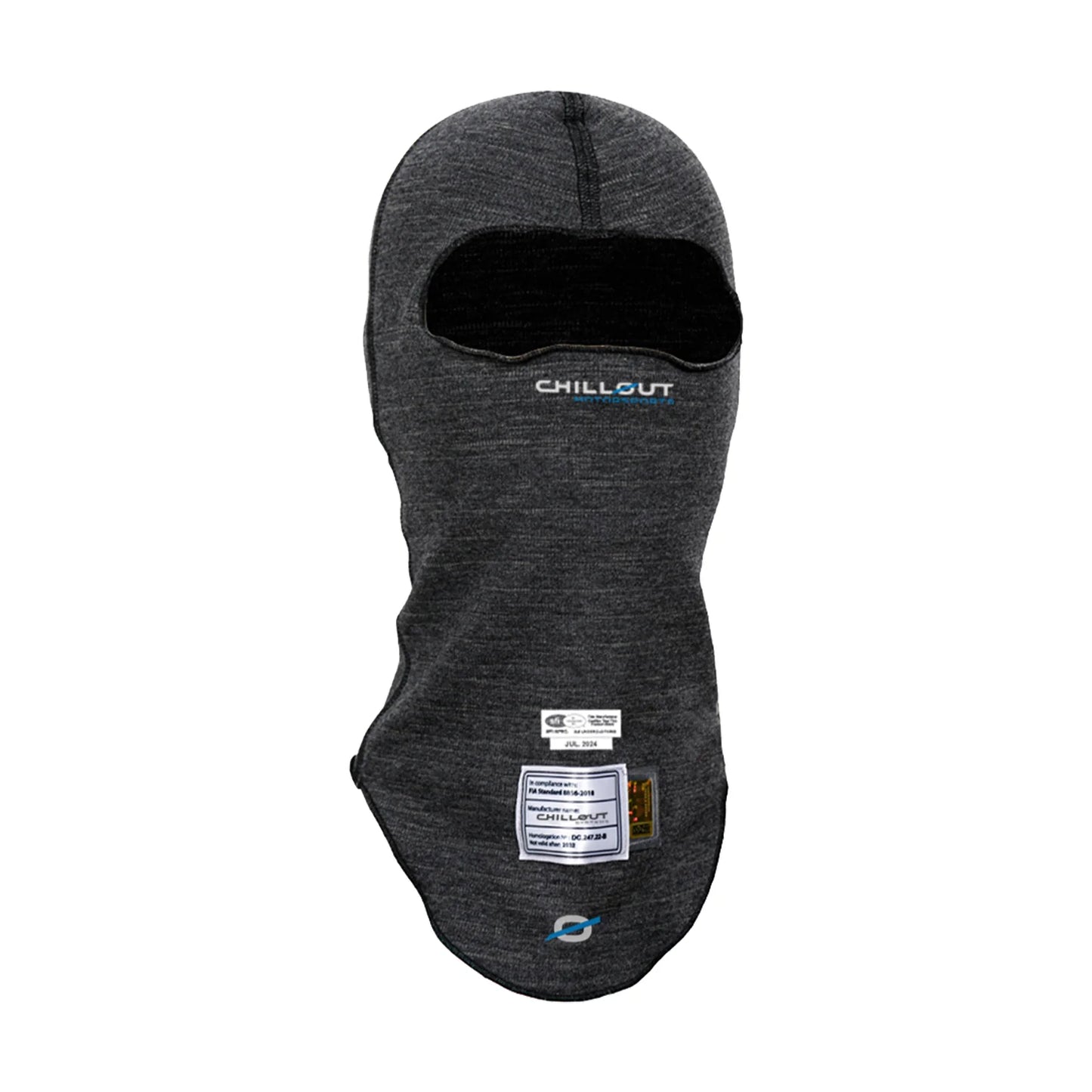 Gray balaclava with 'Chillout' branding on a white background