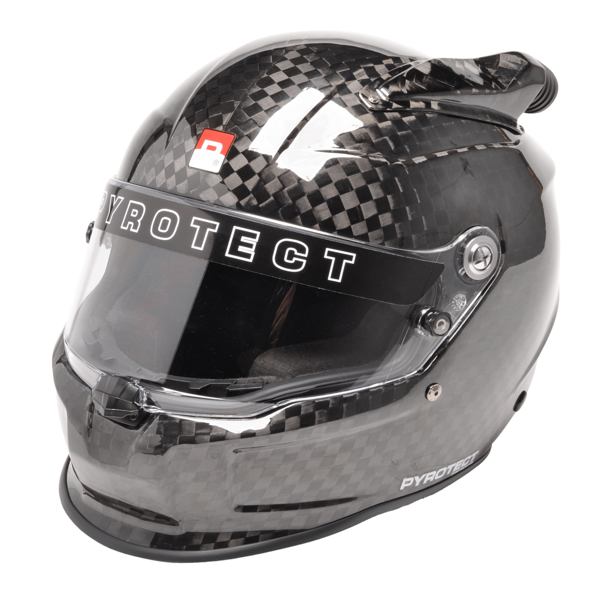 Pyrotect Pro Air Vortex DB Mid Forced Air Helmet, SA2025, 12K carbon fibre, front three-quarter view