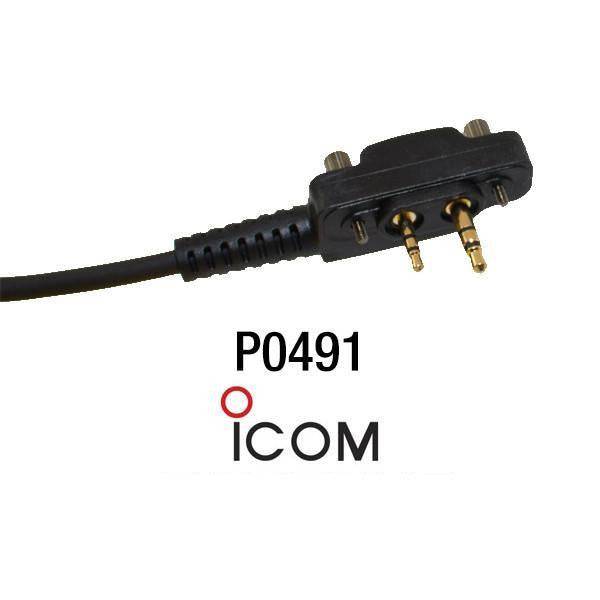 Icom two-pin bolt-on radio connector with securing screws on a black fly lead