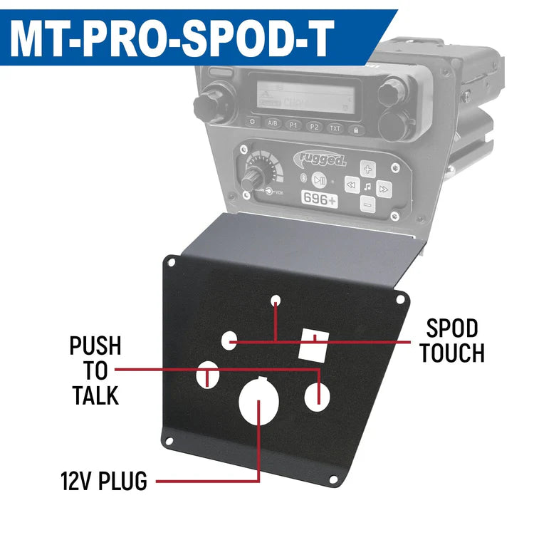 SPOD Switch Panel: Add a location for an 8 circuit Switch Panel SPOD along with a slot to relocate the factory 12-Volt plug and add 2 Hole Mount PTTs. Also works the SSV Switch Works unit.