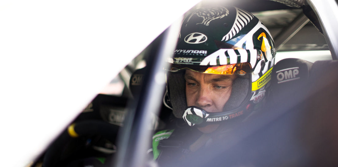 NZ Rally driver Hayden Padden wearing a Bell rally MAG 10 helmet