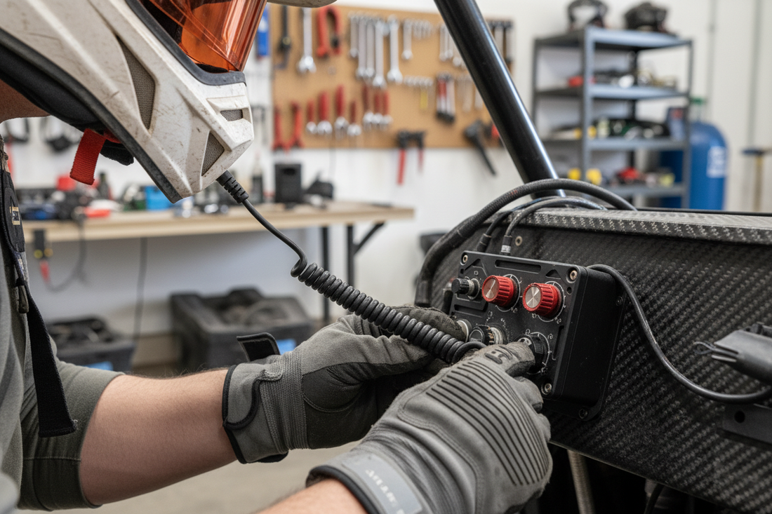 Off-road helmet wiring guide — Rugged Radios helmet kit, harness and connector setup for UTV, buggy and 4WD motorsport, Harris Race Radios NZ and AU