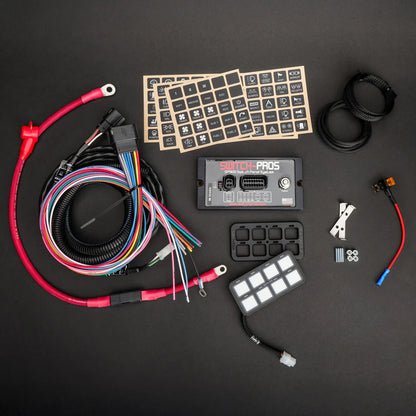 Collection of electronic components and wiring on a dark surface