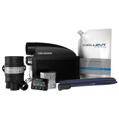 Collection of Genesis and Chillout Systems automotive cooling products on a white background