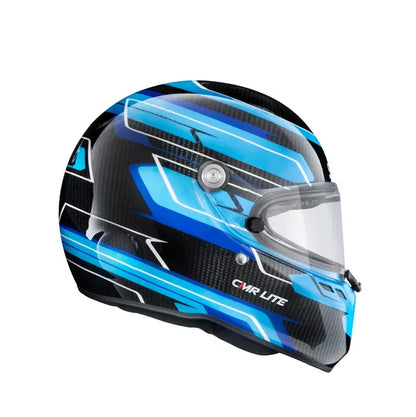 Stilo ST6 CMR Lite Carbon Kart Helmet in Blue Carbon Graphics — rear 3/4 angle showing helmet profile and blue carbon livery