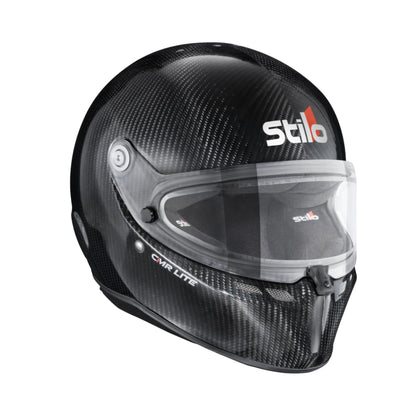 Stilo ST6 CMR Lite Carbon Kart Helmet in Natural Carbon — side profile showing exposed carbon fibre weave and CMR Lite badging