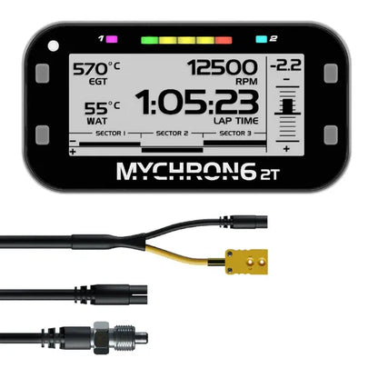 AiM MyChron 6 2T with M5 water temp sensor and black/black patch lead