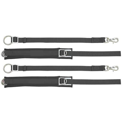 Pair of black AR-01BLK motorsport arm restraints with adjustable webbing, metal rings and tether clips