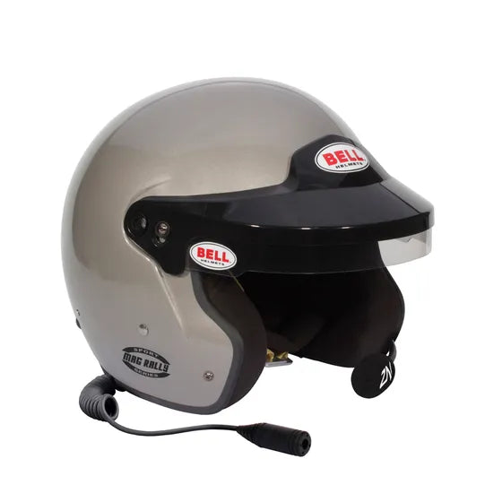 side view of bell open face rally helmet