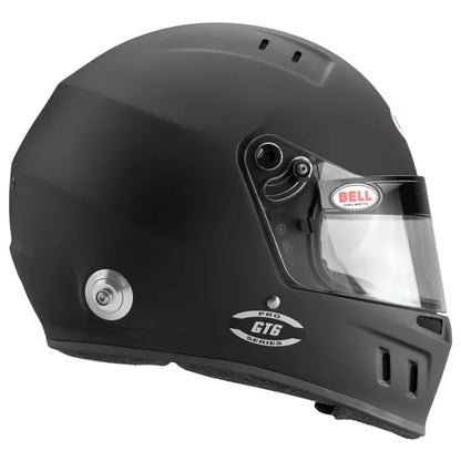 Black Bell  GT6 motorsport car racing helmet with clear visor on a white background