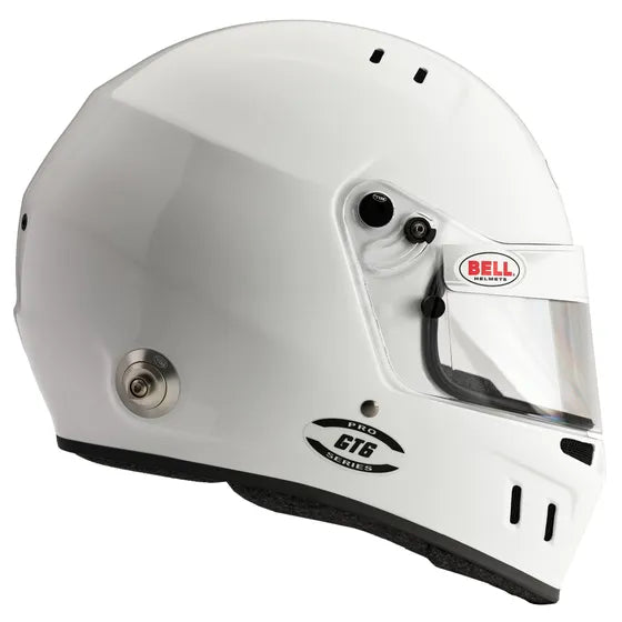 White racing helmet with 'Bell' logo on a white background