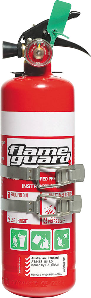 1 kg motorsport fire extinguisher with metal twin-strap mounting bracket