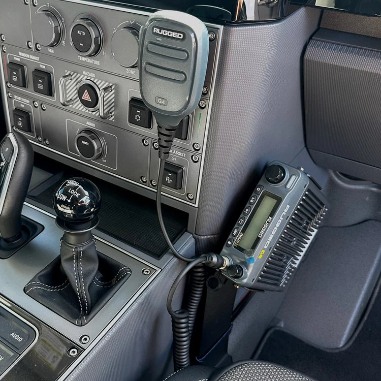 INEOS Grenadier radio kit components and cable for a UHF CB setup