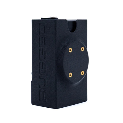 Rear view of Rugged Radios 242 intercom RAM mount case showing four gold threaded RAM mount fixing points