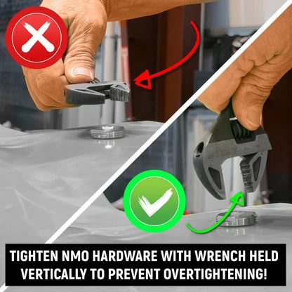 NMO antenna mount — do not overtighten warning