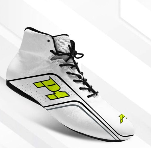 White superlight car driver racing boot