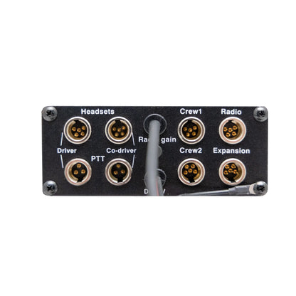 PCI TRAX Plus intercom rear panel with headset, push-to-talk, radio and expansion connections