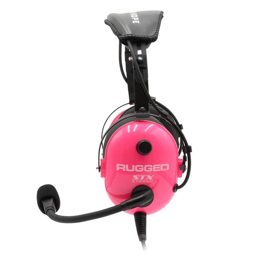 Rugged Radios Pink Radio Day ULTIMATE Alpha Audio Headset — carbon fibre styling and gel ear seals