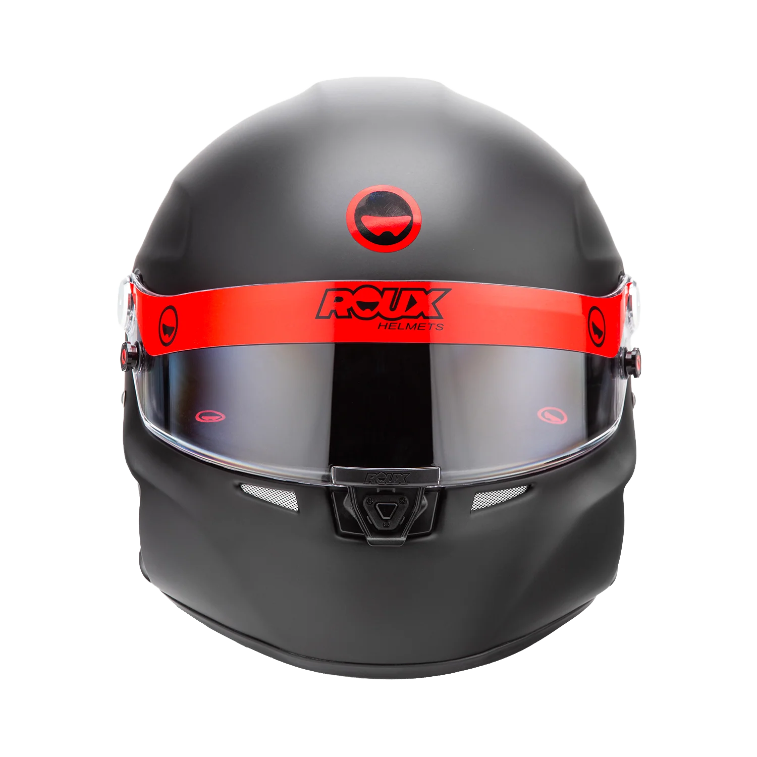 Roux by Pininfarina R1-F 2025 SA2025 helmet — three-quarter rear view showing visor mechanism, top vent and comms connectors