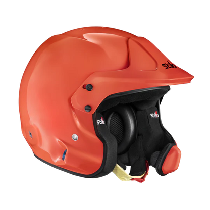 Orange helmet with black interior on a white background