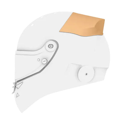 Schuberth Long Rear Spoiler fitted to a white motorsport helmet — rear view showing aerodynamic profile and adhesive mounting position
