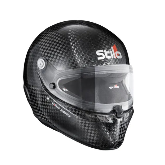 Stilo ST6 CMR Zero Carbon kart helmet — natural carbon finish, front three-quarter view