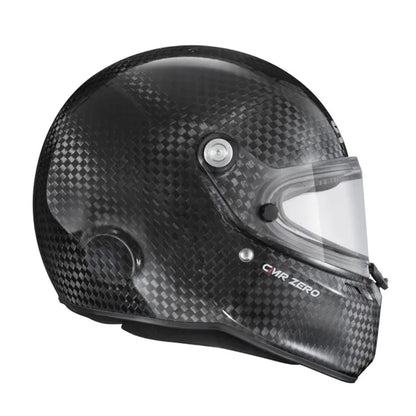 Stilo ST6 CMR Zero Carbon kart helmet — right side profile showing natural carbon weave finish and visor