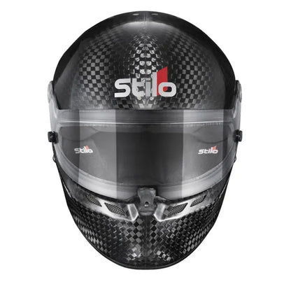 Stilo ST6 CMR Zero Carbon kart helmet — front view showing Stilo logo, anti-fog visor and chin ventilation