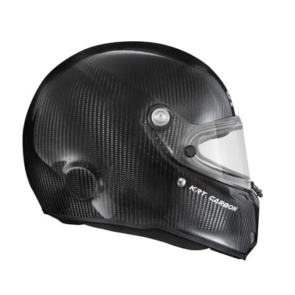 	Stilo ST6 KRT Carbon kart helmet — right side profile showing KRT Carbon branding and natural carbon weave finish