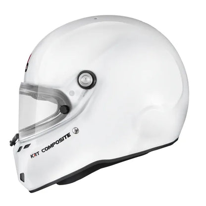 Stilo ST6 KRT Composite kart helmet — white, straight front view showing Stilo logo, full chin bar ventilation and wide clear visor
