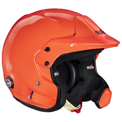 Orange helmet with black interior on a white background