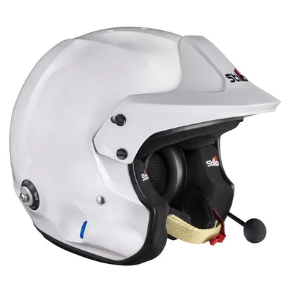 White helmet with a brand logo on a white background