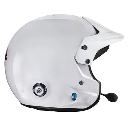 White helmet with communication device on a white background