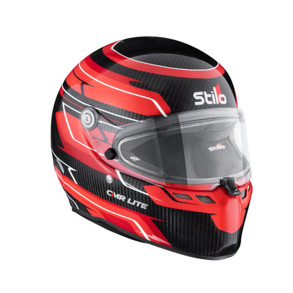 Stilo ST6 CMR Lite Carbon Kart Helmet in Red Carbon Graphics — side view showing red and black carbon fibre livery