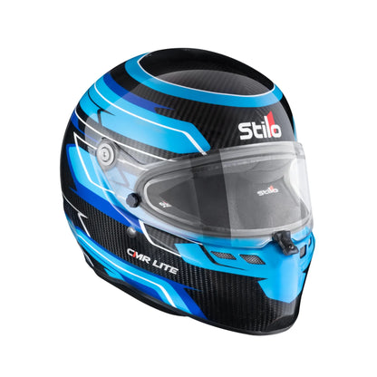 Stilo ST6 CMR Lite Carbon Kart Helmet in Blue Carbon Graphics — side view showing blue and black carbon fibre livery