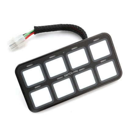 Control panel with multiple switches on a white background