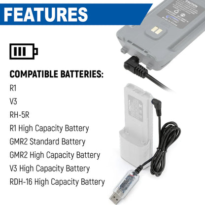 Rugged Radios USB Charging Cable for R1 - V3 - GMR2 and GMR2 PLUS Handheld Radios