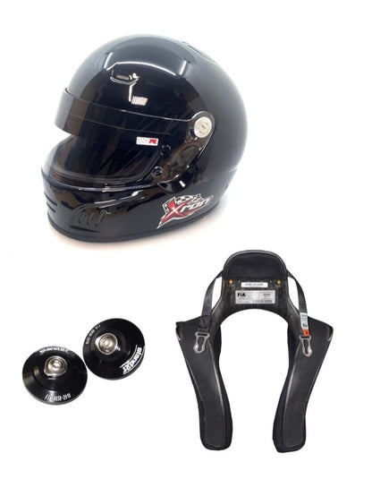 XRON SA2025 motorsport helmet and Stand21 Club 1 HANS head-and-neck restraint package