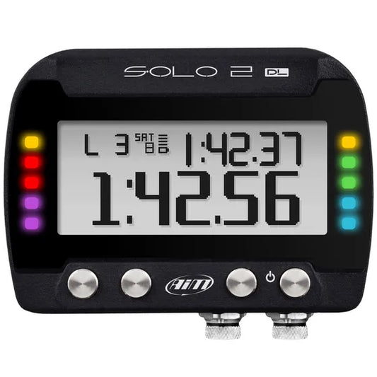 AiM Solo 2 DL GPS lap timer with ECU input — front view | Harris Race Radios NZ Au