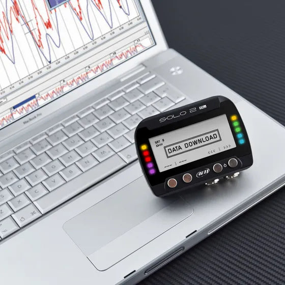AiM Race Studio 3 data analysis software — lap overlay and channel data from Solo 2 DL | Harris Race Radios
