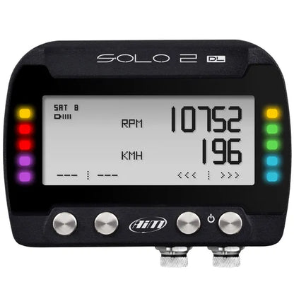 AiM Solo 2 DL GPS lap timer in motorsport action — circuit racing NZ | Harris Race Radios