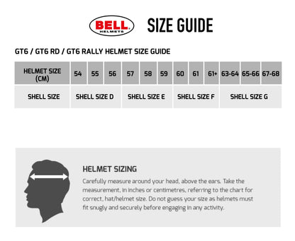 Bell helmet size and shell size