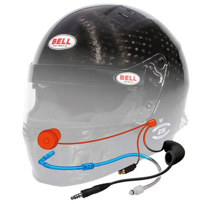 Bell GT6 RD Carbon helmet — comms diagram showing integrated microphone, earpiece routing and 3.5mm connector