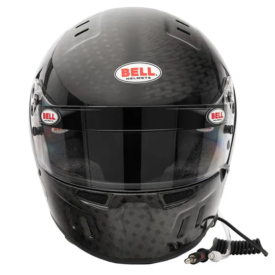Bell GT6 RD Ultra Carbon helmet — front view showing visor, ventilation ports and coiled comms cable