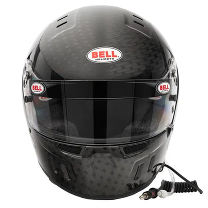 Bell GT6 RD Ultra Carbon helmet — front view showing visor, ventilation ports and coiled comms cable