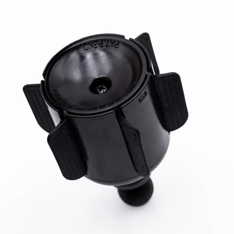 RAM Stubby cup holder base with Rugged Radios 242 intercom case mounted via double socket arm