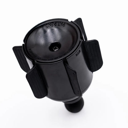 RAM Stubby cup holder base with Rugged Radios 242 intercom case mounted via double socket arm