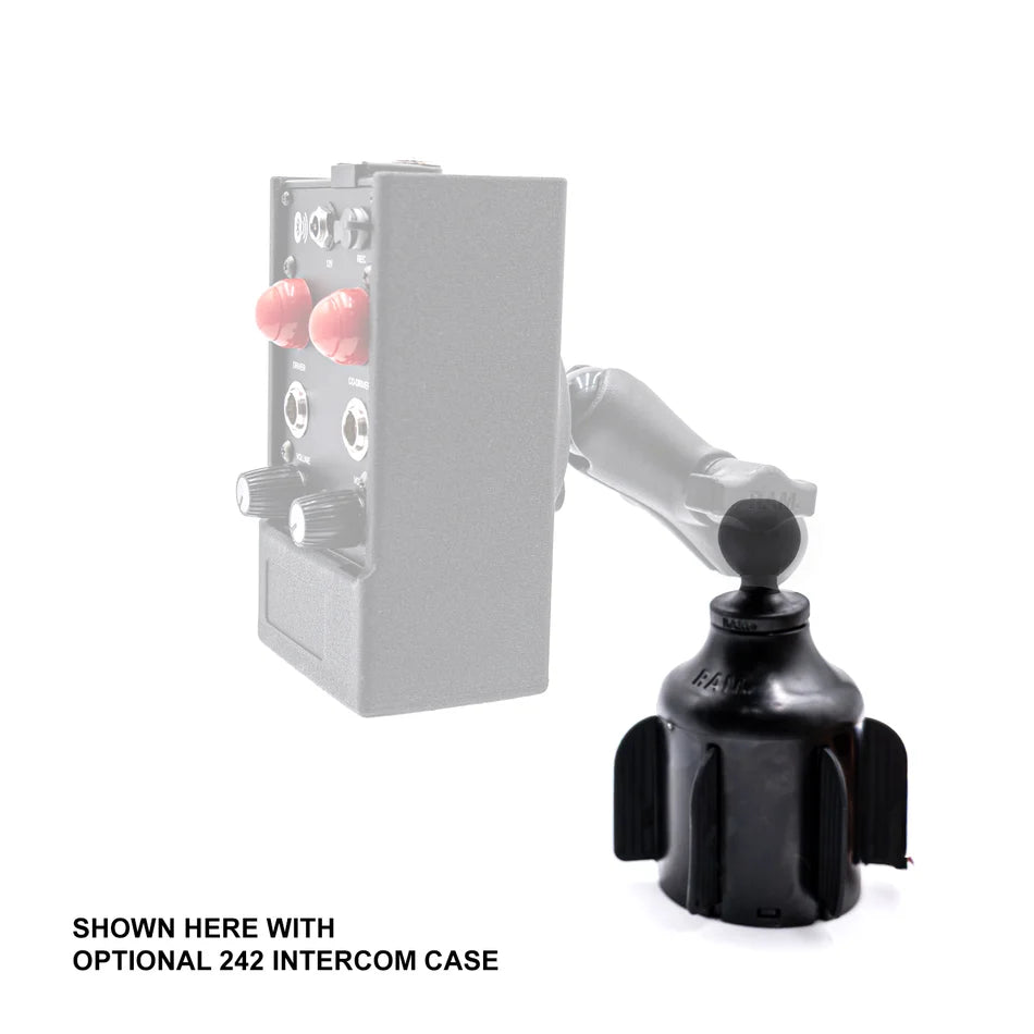 RAM Stubby cup holder base installed in vehicle cup holder with double socket arm attached